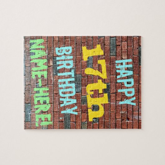 レンガ壁グラフィティインスパイア17誕生日+名前 ジグソーパズル (横)