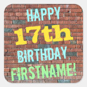 レンガ壁グラフィティインスパイア17誕生日+名前 スクエアシール (正面)
