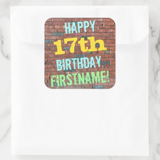 レンガ壁グラフィティインスパイア17誕生日+名前 スクエアシール (バッグ)