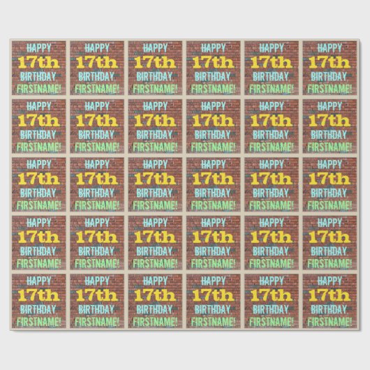 レンガ壁グラフィティインスパイア17誕生日+名前 ラッピングペーパー (フラット)