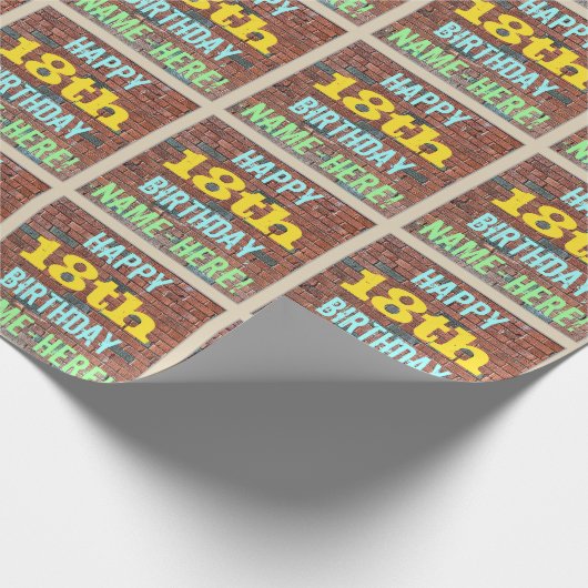 レンガ壁グラフィティインスパイア18誕生日+名前 ラッピングペーパー (角)