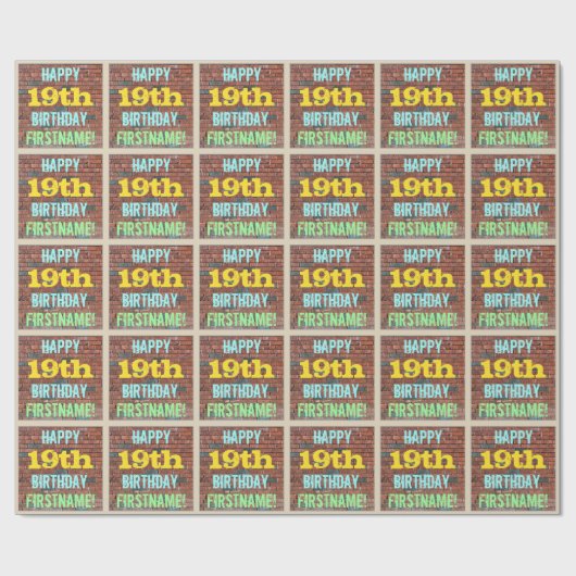 レンガ壁グラフィティインスパイア19誕生日+名前 ラッピングペーパー (フラット)