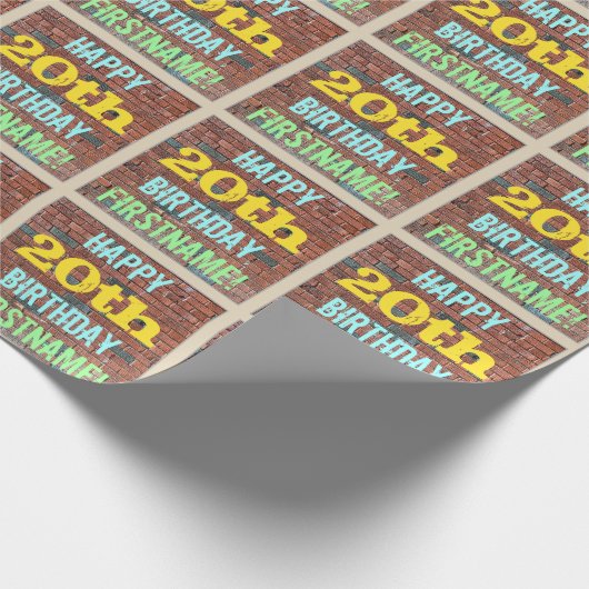 レンガ壁グラフィティインスパイア20誕生日+名前 ラッピングペーパー (角)