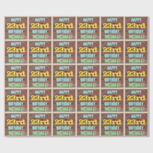 レンガ壁グラフィティインスパイア23誕生日+名前 ラッピングペーパー (フラット)