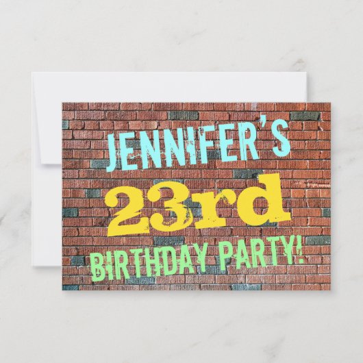 レンガ壁グラフィティインスパイア23誕生日+名前 招待状 (正面)