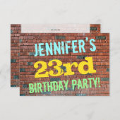 レンガ壁グラフィティインスパイア23誕生日+名前 招待状 (正面/裏面)
