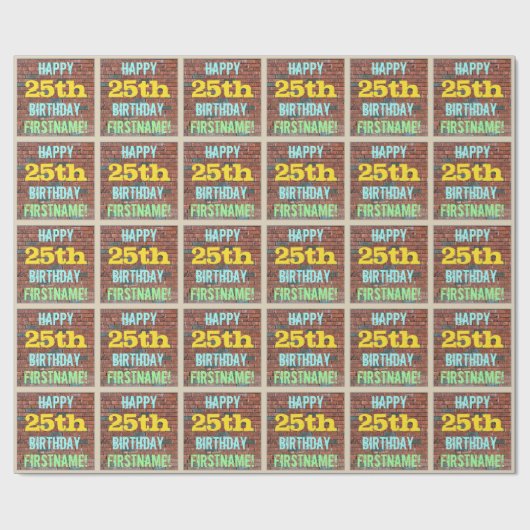 レンガ壁グラフィティインスパイア25誕生日+名前 ラッピングペーパー (フラット)