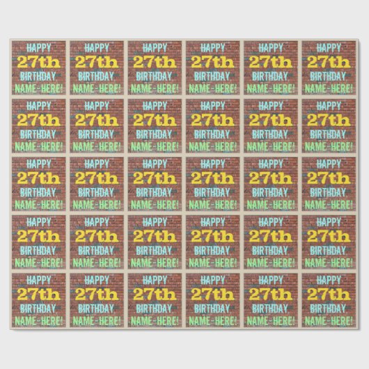 レンガ壁グラフィティインスパイア27誕生日+名前 ラッピングペーパー (フラット)