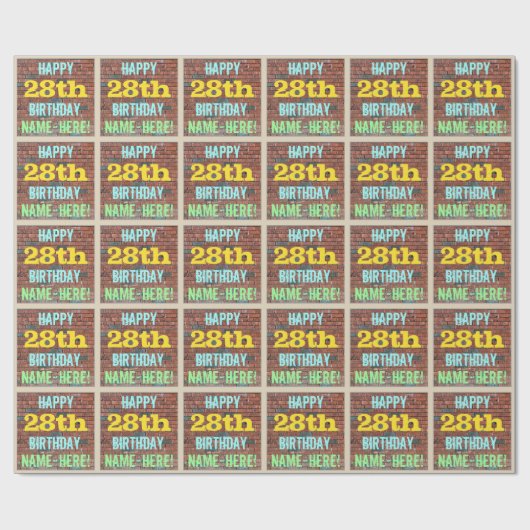 レンガ壁グラフィティインスパイア28誕生日+名前 ラッピングペーパー (フラット)