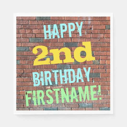 レンガ壁グラフィティインスパイア2nd誕生日+名前 スタンダードランチョンナプキン (正面)