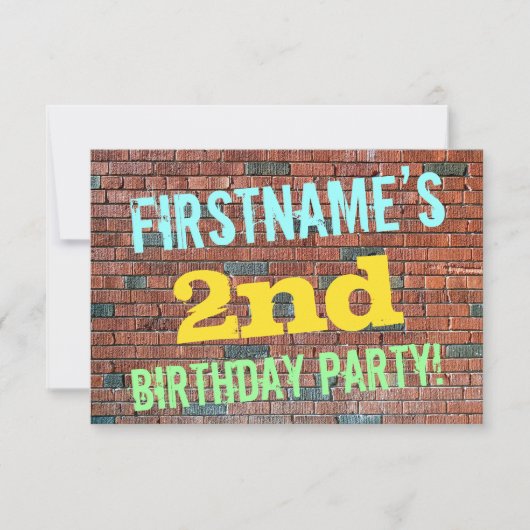 レンガ壁グラフィティインスパイア2nd誕生日+名前 招待状 (正面)
