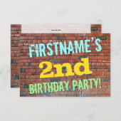レンガ壁グラフィティインスパイア2nd誕生日+名前 招待状 (正面/裏面)