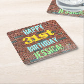 レンガ壁グラフィティインスパイア31誕生日+名前 スクエアペーパーコースター (アングル)