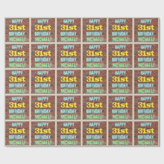 レンガ壁グラフィティインスパイア31誕生日+名前 ラッピングペーパー (フラット)
