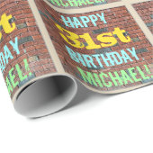 レンガ壁グラフィティインスパイア31誕生日+名前 ラッピングペーパー (ロールコーナー)