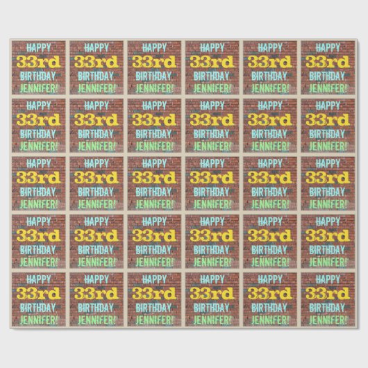 レンガ壁グラフィティインスパイア33誕生日+名前 ラッピングペーパー (フラット)