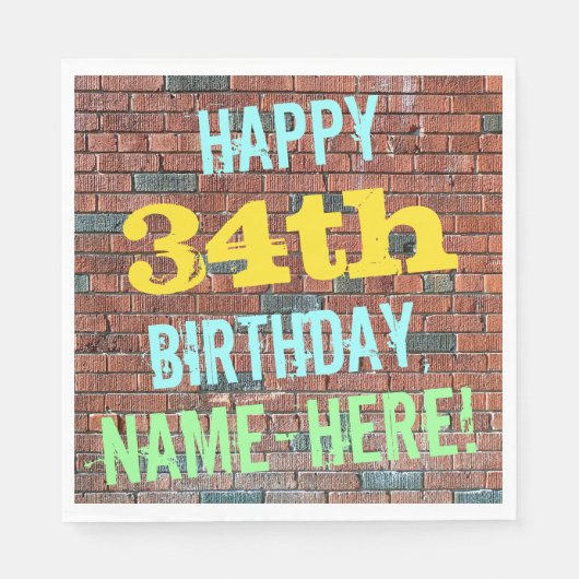 レンガ壁グラフィティインスパイア34誕生日+名前 スタンダードランチョンナプキン (正面)