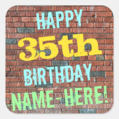 レンガ壁グラフィティインスパイア35誕生日+名前 スクエアシール (正面)