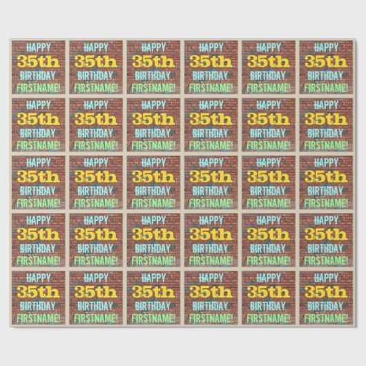 レンガ壁グラフィティインスパイア35誕生日+名前 ラッピングペーパー (フラット)