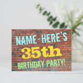 レンガ壁グラフィティインスパイア35誕生日+名前 招待状 (スタンド正面)