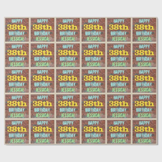 レンガ壁グラフィティインスパイア38誕生日+名前 ラッピングペーパー (フラット)