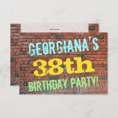 レンガ壁グラフィティインスパイア38誕生日+名前 招待状 (正面/裏面)