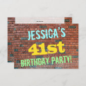 レンガ壁グラフィティインスパイア41誕生日+名前 招待状 (正面/裏面)