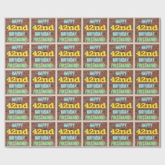 レンガ壁グラフィティインスパイア42番目の誕生日+名前 ラッピングペーパー (フラット)