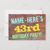 レンガ壁グラフィティインスパイア43誕生日+名前 招待状 (正面)