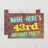 レンガ壁グラフィティインスパイア43誕生日+名前 招待状 (正面/裏面)