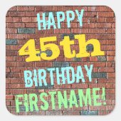 レンガ壁グラフィティインスパイア45誕生日+名前 スクエアシール (正面)