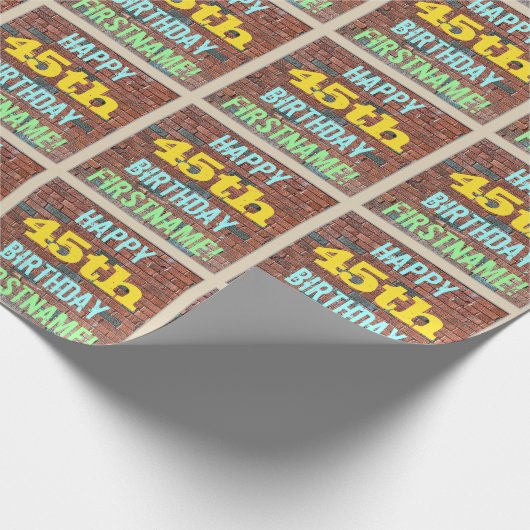レンガ壁グラフィティインスパイア45誕生日+名前 ラッピングペーパー (角)