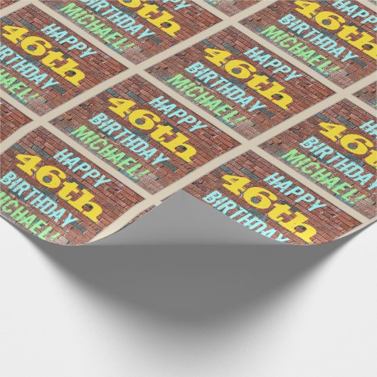 レンガ壁グラフィティインスパイア46誕生日+名前 ラッピングペーパー (角)