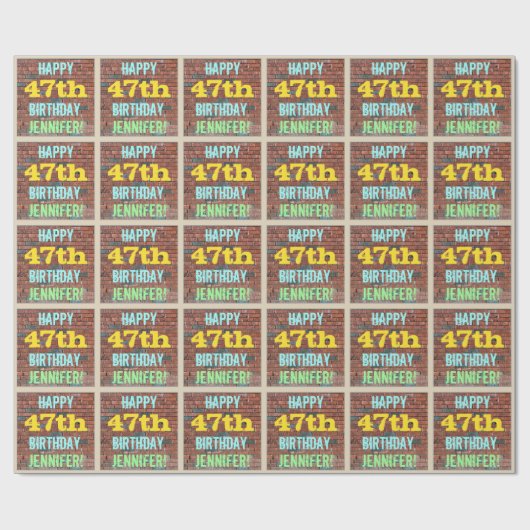 レンガ壁グラフィティインスパイア47誕生日+名前 ラッピングペーパー (フラット)