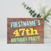 レンガ壁グラフィティインスパイア47誕生日+名前 招待状 (スタンド正面)