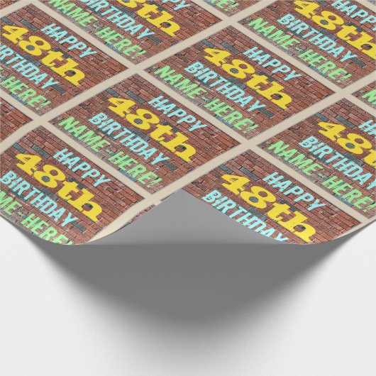 レンガ壁グラフィティインスパイア48誕生日+名前 ラッピングペーパー (角)