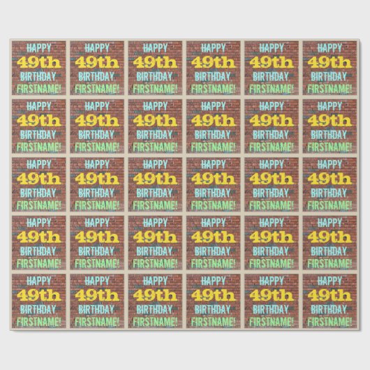 レンガ壁グラフィティインスパイア49誕生日+名前 ラッピングペーパー (フラット)