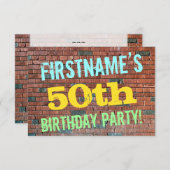 レンガ壁グラフィティインスパイア50誕生日+名前 招待状 (正面/裏面)