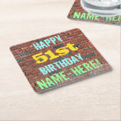 レンガ壁グラフィティインスパイア51誕生日+名前 スクエアペーパーコースター (アングル)