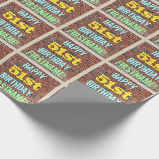 レンガ壁グラフィティインスパイア51誕生日+名前 ラッピングペーパー (角)