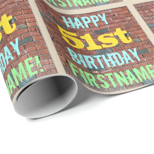 レンガ壁グラフィティインスパイア51誕生日+名前 ラッピングペーパー (ロールコーナー)