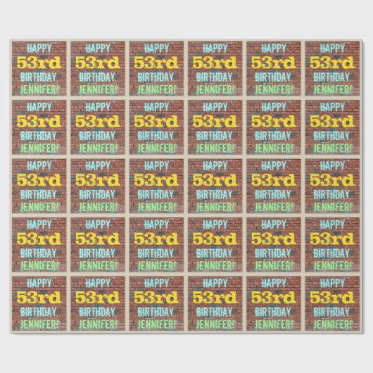 レンガ壁グラフィティインスパイア53誕生日+名前 ラッピングペーパー (フラット)