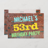 レンガ壁グラフィティインスパイア53誕生日+名前 招待状 (正面/裏面)