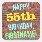 レンガ壁グラフィティインスパイア55誕生日+名前 スクエアシール (正面)