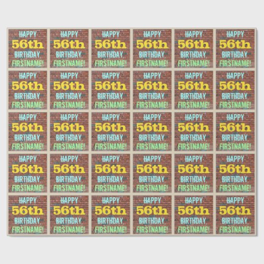 レンガ壁グラフィティインスパイア56誕生日+名前 ラッピングペーパー (フラット)