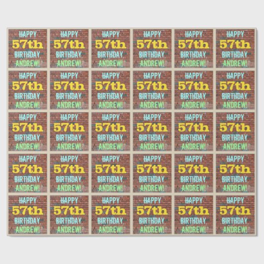レンガ壁グラフィティインスパイア57誕生日+名前 ラッピングペーパー (フラット)