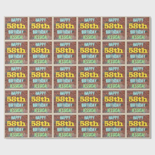レンガ壁グラフィティインスパイア58誕生日+名前 ラッピングペーパー (フラット)