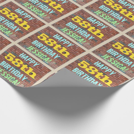 レンガ壁グラフィティインスパイア58誕生日+名前 ラッピングペーパー (角)
