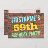 レンガ壁グラフィティインスパイア59誕生日+名前 招待状 (正面/裏面)