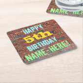 レンガ壁グラフィティインスパイア5th誕生日+名前 スクエアペーパーコースター (アングル)